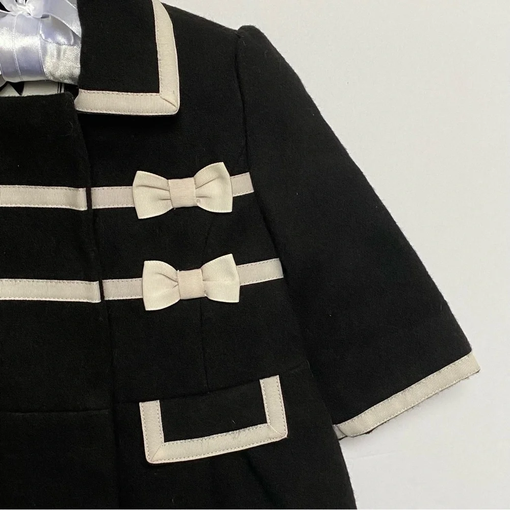 Janie and Jack Jacket Size 3 6 Months Black Winter Formal Dressy White Bows EUC